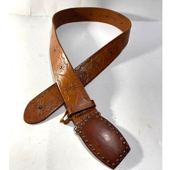 Linea Pelle leather belt handmade statement buckle western classic brown women M - Picture 3 of 10